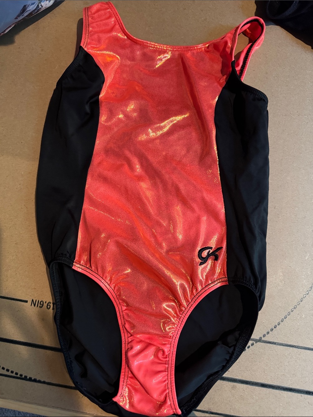 GK Girls' Shiny Coral and Black One-Piece Swimsuit